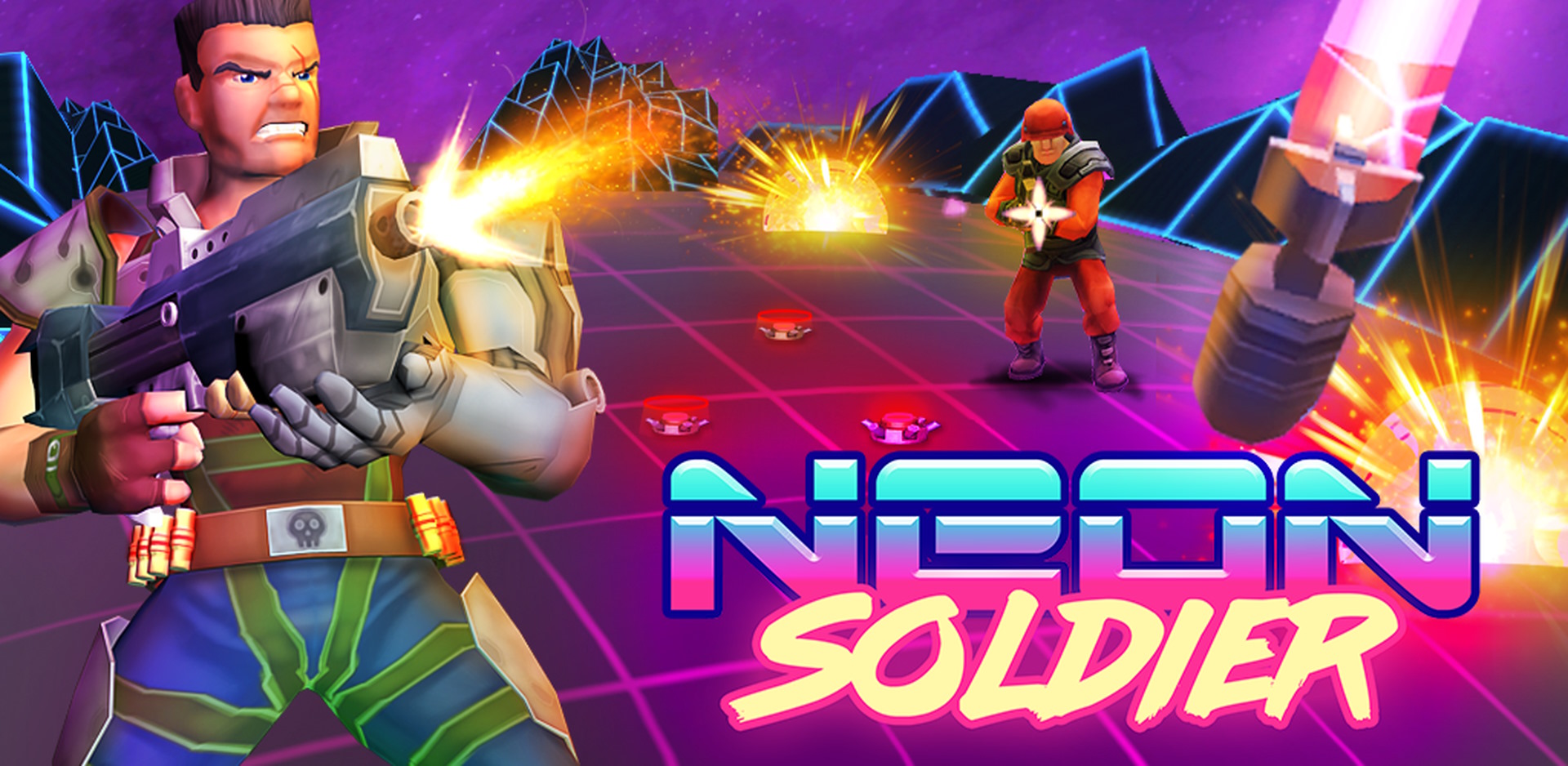 Futuristic Shooter game! Cyber Punk Neon Soldier fights VS War Robots Machines mobile game